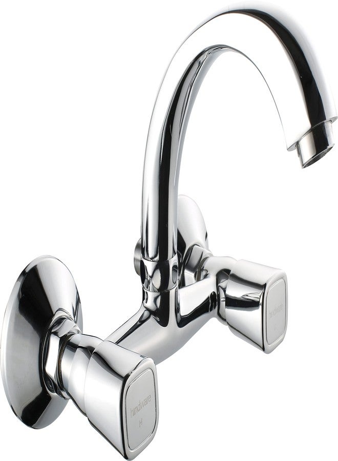 Hindware F740023CP Dove Hot and Cold Sink Mixer with Swivel (Wall Mounted), Brass with Chrome Finish, Kitchen Mixer Tap - Image 1