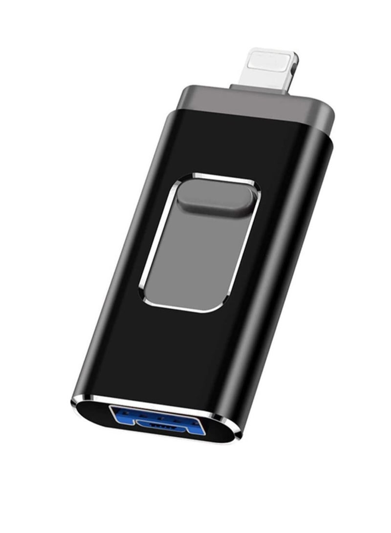 USB Flash Drive, USB3.0 Memory Stick External Storage Thumb Drive for i-Phone i-Pad 64GB Photo Memory Flash Memory Suitable for All Models PC/Pad/Android Phones (Black) - Image 1