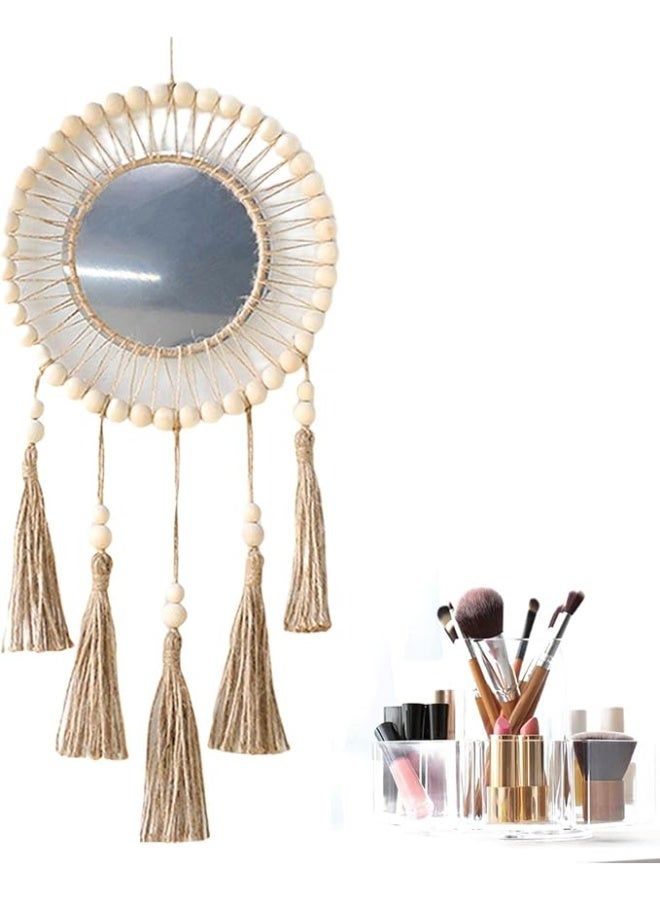 Decorate your walls stylishly with this bohemian round mirror featuring macrame tassels, perfect for bathroom, bedroom, or living room decor. - Image 1
