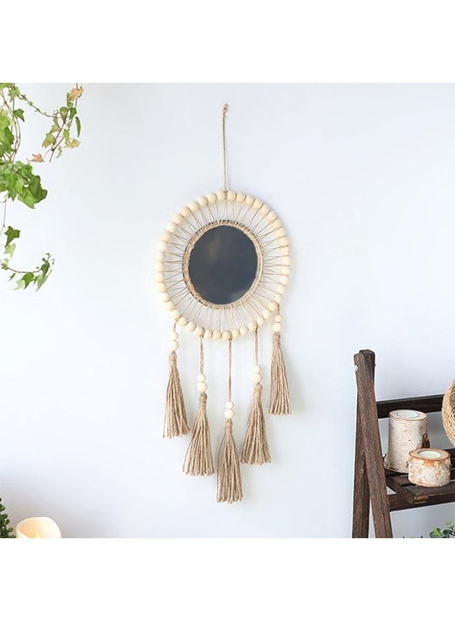 Decorate your walls stylishly with this bohemian round mirror featuring macrame tassels, perfect for bathroom, bedroom, or living room decor. - Image 2