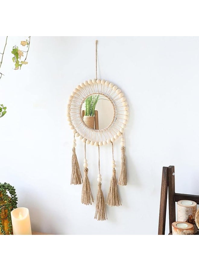 Decorate your walls stylishly with this bohemian round mirror featuring macrame tassels, perfect for bathroom, bedroom, or living room decor. - Image 5