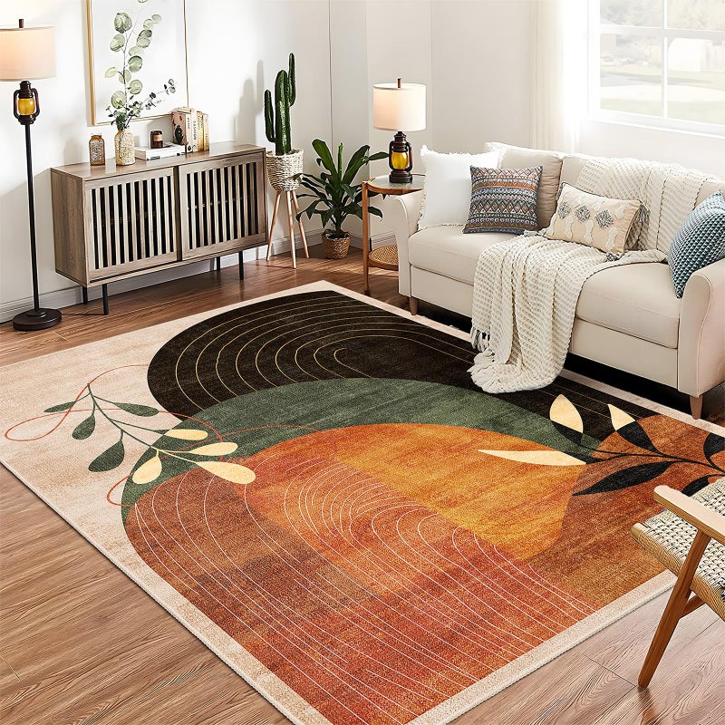 MUJOO 5x7 Area Rugs for Bedroom Living Room,Boho Washable Rug Non Slip Throw Carpet for Office Dining Room Indoor Mid Century Modern Abstract Botanical Geometric Accent Terracotta - Image 5
