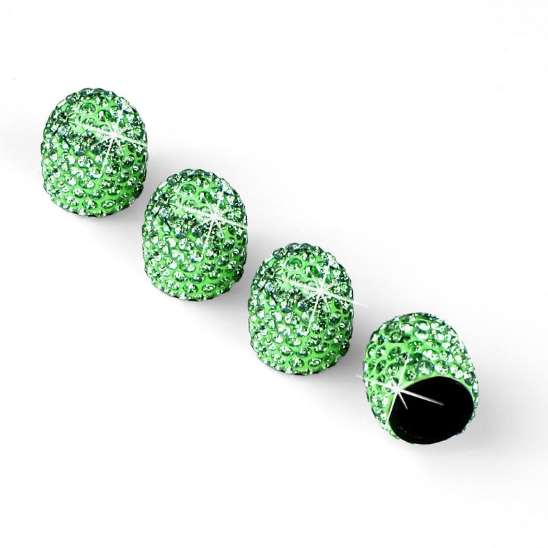 JUSTTOP 4 Pack Handmade Crystal Rhinestone Car Tire Valve Stem Caps Universal for Cars Trucks and Motorcycles  Green