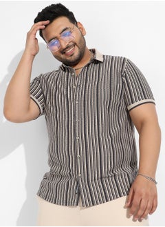 Instafab Plus Men's Light Grey & Navy Blue Contrast Knitted Shirt  - Image 1