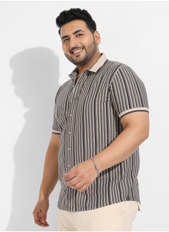 Instafab Plus Men's Light Grey & Navy Blue Contrast Knitted Shirt  - Image 3