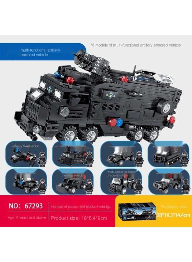 Advanced edition Series 8 items in one set-1280pcs + Creative Exquisite police-style armored vehicle High Difficulty 3D Assembly Building Block Toy Cool police-style armored vehicle Delicate armored vehicle Model for Study Room Decoration Set Artistic Ornament Birthday Gift Holiday Surprise