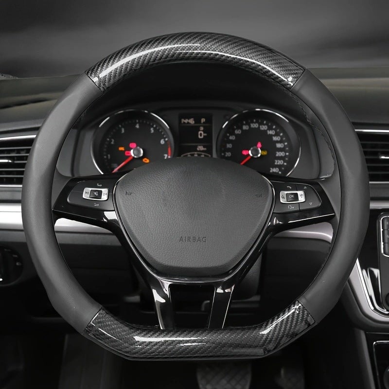 Generic Carbon Fiber Steering Wheel Cover Anti-Slip Ultra-Thin D type carbon fiber spellapa leather without holes 
