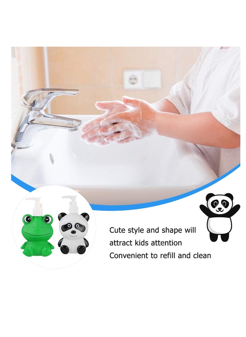 SYOSI 2 PCS Hand Wash Bottle Cartoon Kids Soap Dispenser Kids Hand Foam Soap Dispenser Shampoo Pump Dispenser Reusable and Portable Sturdy Durable Green Frog  Black White Panda 300ML  - Image 4
