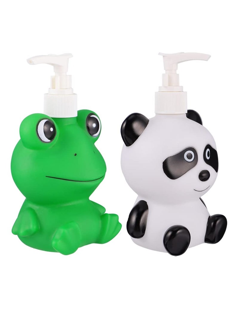 SYOSI 2 PCS Hand Wash Bottle Cartoon Kids Soap Dispenser Kids Hand Foam Soap Dispenser Shampoo Pump Dispenser Reusable and Portable Sturdy Durable Green Frog  Black White Panda 300ML  - Image 1
