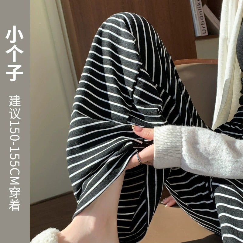 Milk Tea Wide Leg Pants Womens Summer 145 Small Striped Pants Loose Bf Lazy High Waist Draping Glutinous Rice Pants 150 Black "little man" suitable for 140-155cm 