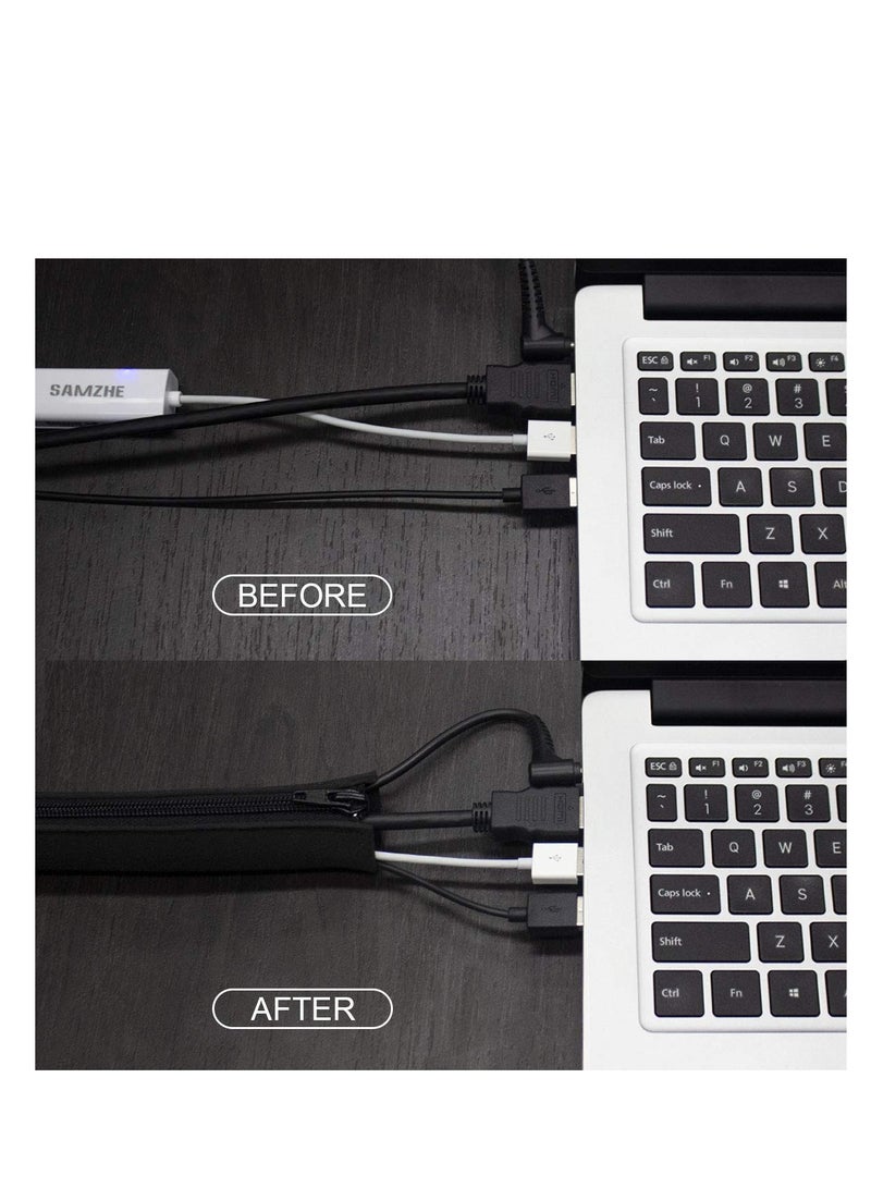 Excefore Zipper Wire Wrap Covers, 20 inch Cord Organizer Sleeve with Zipper, Cord Organizer and Cable Protector, for TV, Computer, Office, Home Entertainment (4Pcs Black)  - Image 4