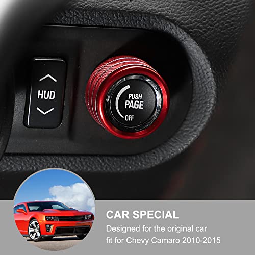 Jimen Compatible with Chevrolet Camaro 2010-2015, 6PCS HUD Headlight & Center Console Switch Knob Cover Trim Ring (Red) - Image 2