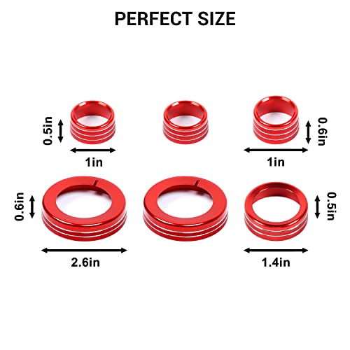 Jimen Compatible with Chevrolet Camaro 2010-2015, 6PCS HUD Headlight & Center Console Switch Knob Cover Trim Ring (Red) - Image 3