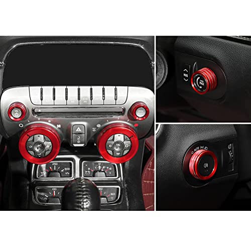 Jimen Compatible with Chevrolet Camaro 2010-2015, 6PCS HUD Headlight & Center Console Switch Knob Cover Trim Ring (Red) - Image 1