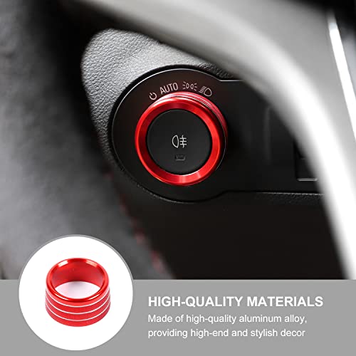 Jimen Compatible with Chevrolet Camaro 2010-2015, 6PCS HUD Headlight & Center Console Switch Knob Cover Trim Ring (Red) - Image 4