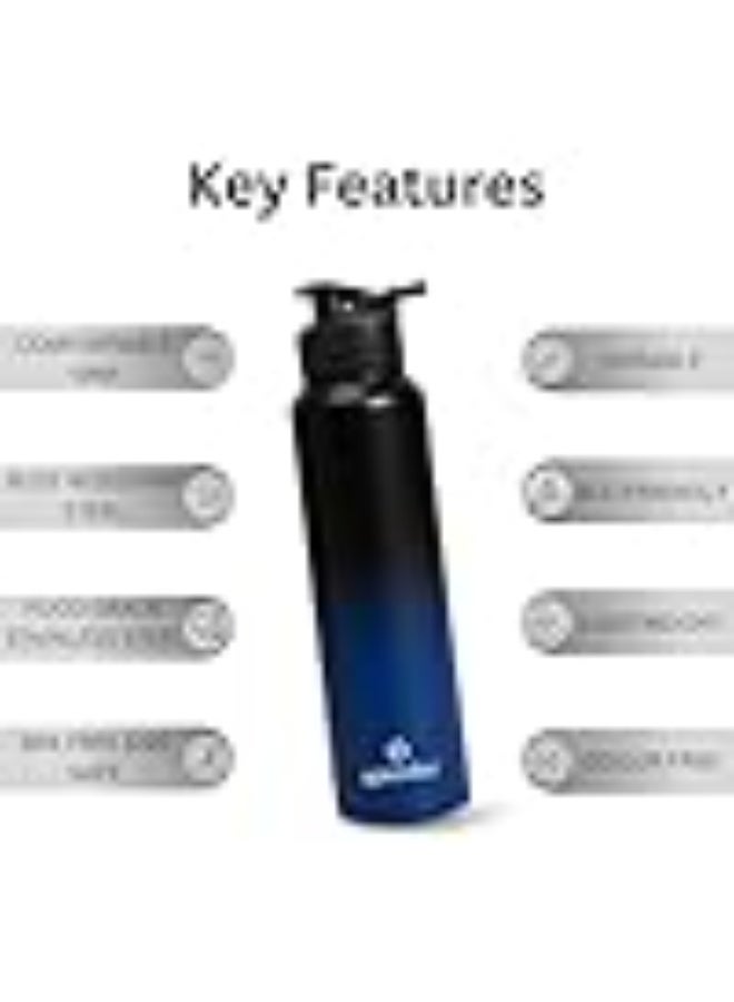 Speedex Stainless Steel Metal Water Bottle 1 Ltr 1000 ml, BIS Approved, Leak Proof Sipper Cap Bottle for Office, School, Gym, Travel, Daily Use for Men, Women, Kids, Adults, Black Blue, Set of 2 - Image 2