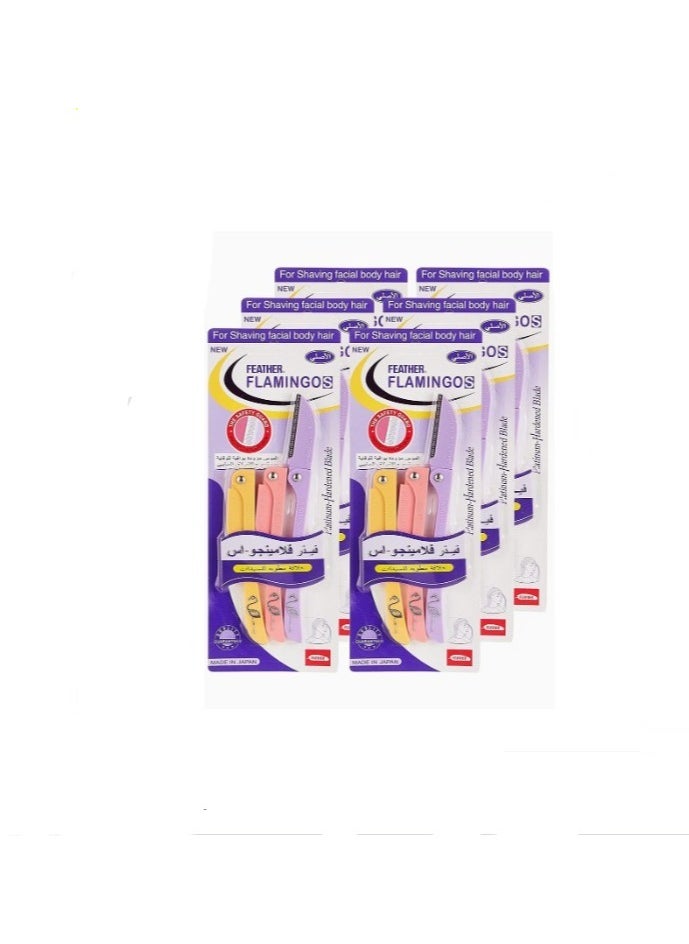 Feather-Flamingo Pack Of 6 Facial Touch-Up Razor Multicolour 