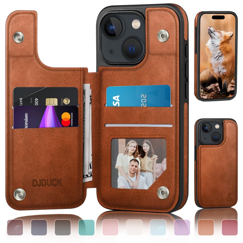 DJDUCK Designed for iPhone 15 Case Wallet with Card Holder, [Magnetic Clasp Cover] [RFID Blocking Leather Protection] Shockproof Women Men Cases 6.1 Inch for Apple 15 Light Brown - Image 1