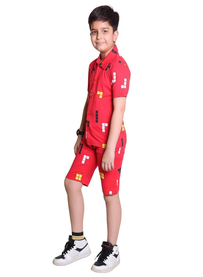 Kepa Boys Dress 7-8 years Kids Clothes for Boys 4-12 years - Soft Cotton dress for Summer Durable Clothing set, Night Suit for Kids, Cotton Outfit Co-Ord Sets -REDORANGE_10-11 Years - Image 4
