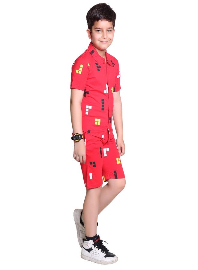 Kepa Boys Dress 7-8 years Kids Clothes for Boys 4-12 years - Soft Cotton dress for Summer Durable Clothing set, Night Suit for Kids, Cotton Outfit Co-Ord Sets -REDORANGE_10-11 Years - Image 2