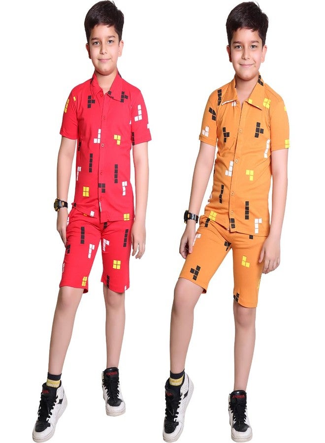 Kepa Boys Dress 7-8 years Kids Clothes for Boys 4-12 years - Soft Cotton dress for Summer Durable Clothing set, Night Suit for Kids, Cotton Outfit Co-Ord Sets -REDORANGE_10-11 Years - Image 1