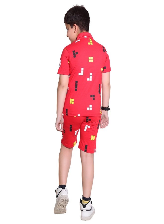 Kepa Boys Dress 7-8 years Kids Clothes for Boys 4-12 years - Soft Cotton dress for Summer Durable Clothing set, Night Suit for Kids, Cotton Outfit Co-Ord Sets -REDORANGE_10-11 Years - Image 3