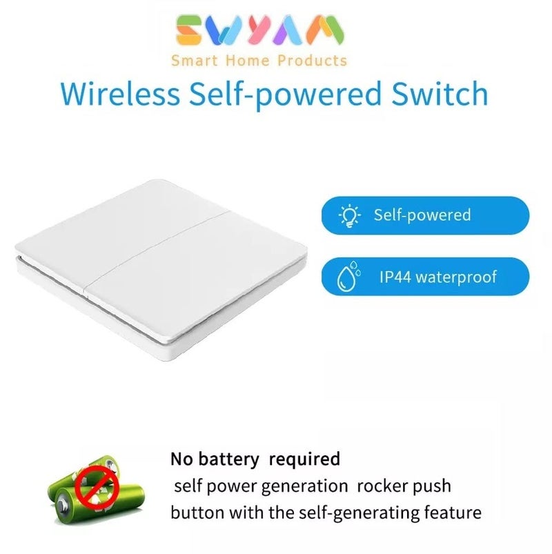 SWYAM No Battery Self Powered Kinetic Wireless RF Switch 2 Way Operation 2 Gang 2 Receiver Switch Compatible with Any Electrical Load - Image 2