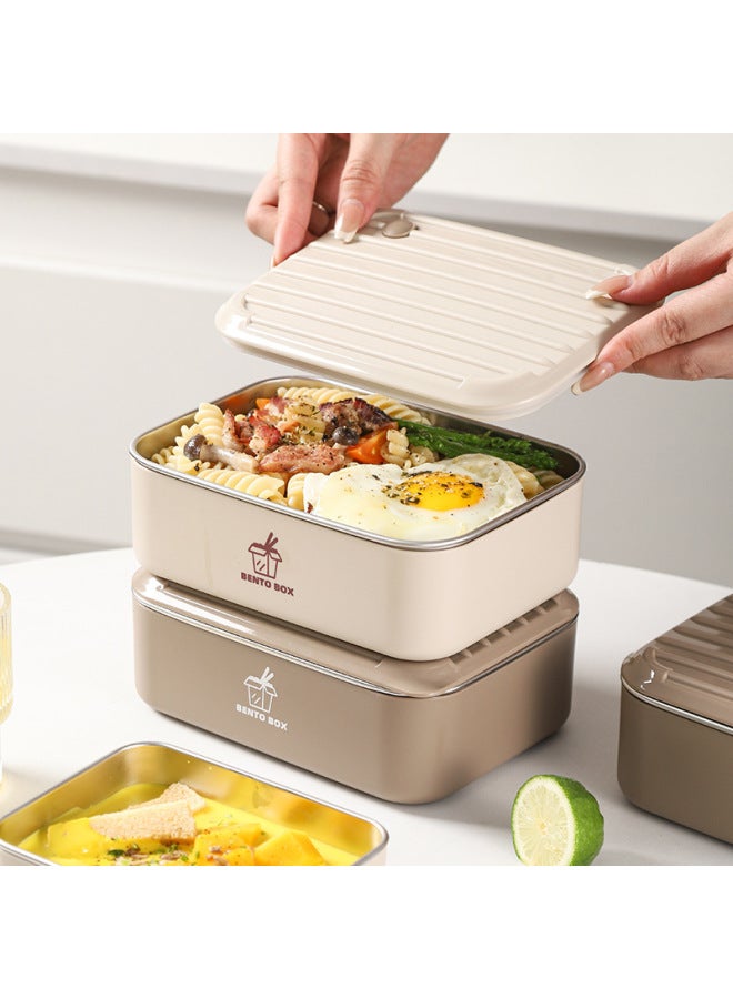 Large Capacity Microwave Preservation Box Lunch Box Heating Student Lunch Box Stainless Steel Lunch Box Office Tape-Specifications:Brown 600ml*2+800ml*1+tableware+insulation Bag - Image 3