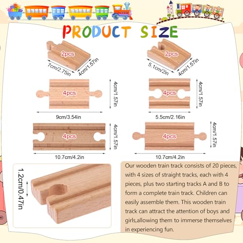 WarmShine 20 Pcs Straight Wooden Tracks Expansion Wood Train Track Pieces Connectors Adapters Male Male Female Female Train Track Wood Starting Wooden Bridge Accessories Compatible with Railroad Set - Image 5