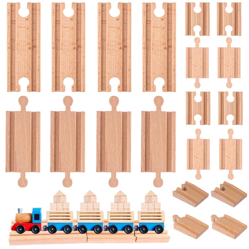 WarmShine 20 Pcs Straight Wooden Tracks Expansion Wood Train Track Pieces Connectors Adapters Male Male Female Female Train Track Wood Starting Wooden Bridge Accessories Compatible with Railroad Set - Image 3
