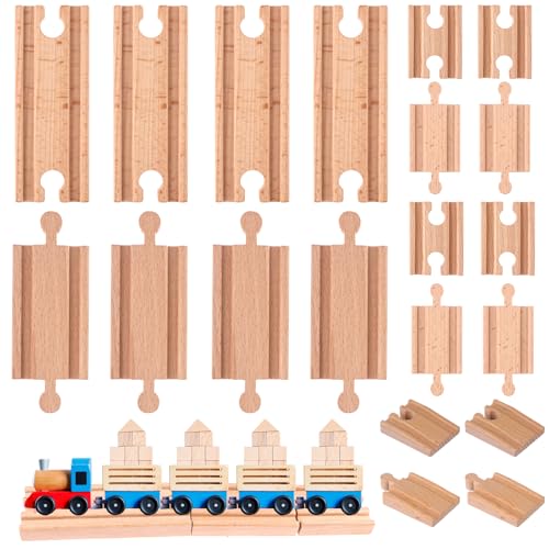 WarmShine 20 Pcs Straight Wooden Tracks Expansion Wood Train Track Pieces Connectors Adapters Male Male Female Female Train Track Wood Starting Wooden Bridge Accessories Compatible with Railroad Set - Image 1