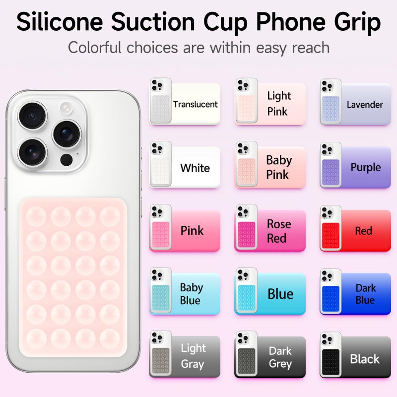 Yojaro 4Pack Silicone Suction Phone Case Mount, Silicon Adhesive Smartphones Stand Sticky, Hands-Free Phone Accessories Holder for Selfies and Videos (Black & White & Translucent & Light Pink) - Image 2