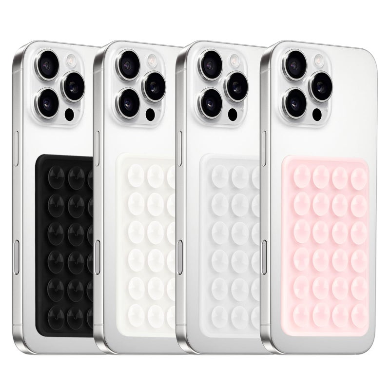 Yojaro 4Pack Silicone Suction Phone Case Mount, Silicon Adhesive Smartphones Stand Sticky, Hands-Free Phone Accessories Holder for Selfies and Videos (Black & White & Translucent & Light Pink) - Image 1