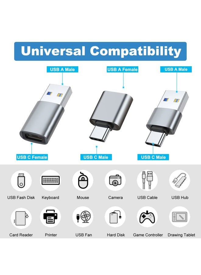 AreMe USB C Adapter (6 Pack), USB A Male to USB C Male, USB 3.0 Male to USB C Female, USB Type-C Male to USB 3.0 Female Converter Connector (Grey) - Image 2