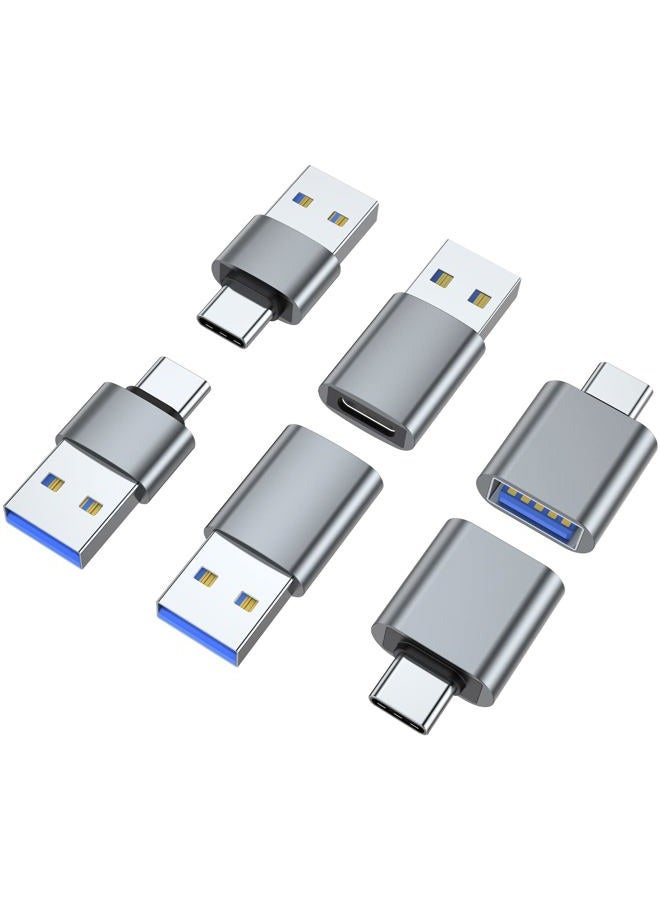 AreMe USB C Adapter (6 Pack), USB A Male to USB C Male, USB 3.0 Male to USB C Female, USB Type-C Male to USB 3.0 Female Converter Connector (Grey) - Image 1