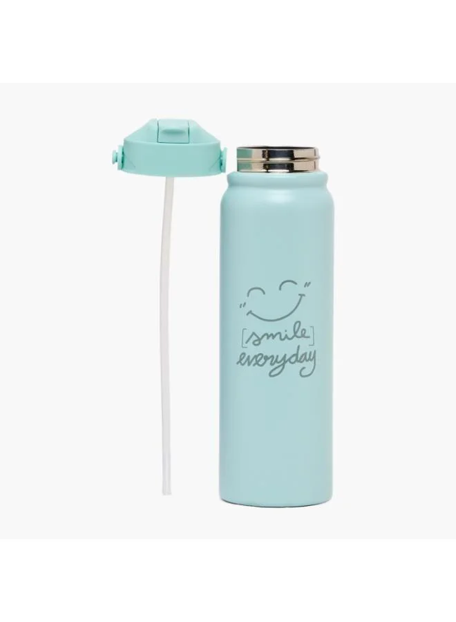 لايف ستايل Slogan Print Stainless Steel Water Bottle with Flip Spout and Handle - 800 ml