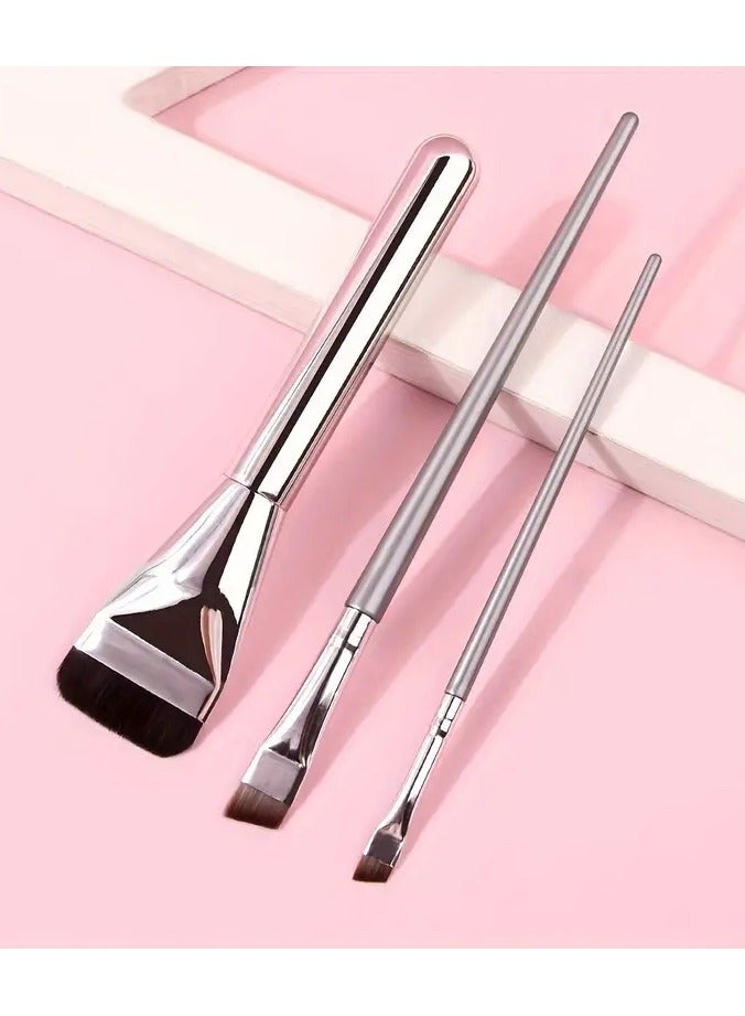 LANGMANNI 3 Piece Make up Brush Set Flat Foundation Brush with Angles Eyeliner Tool Cosmetic Beaurty Tool for Liquid Foundatiom and Facial Masks - Image 1