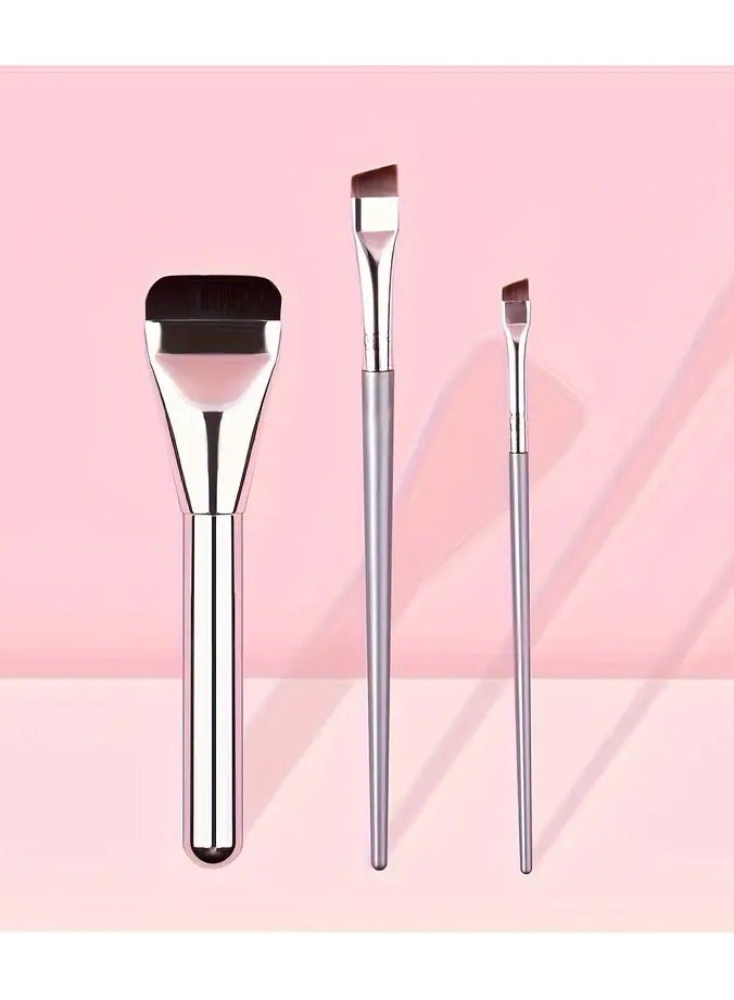 LANGMANNI 3 Piece Make up Brush Set Flat Foundation Brush with Angles Eyeliner Tool Cosmetic Beaurty Tool for Liquid Foundatiom and Facial Masks - Image 4