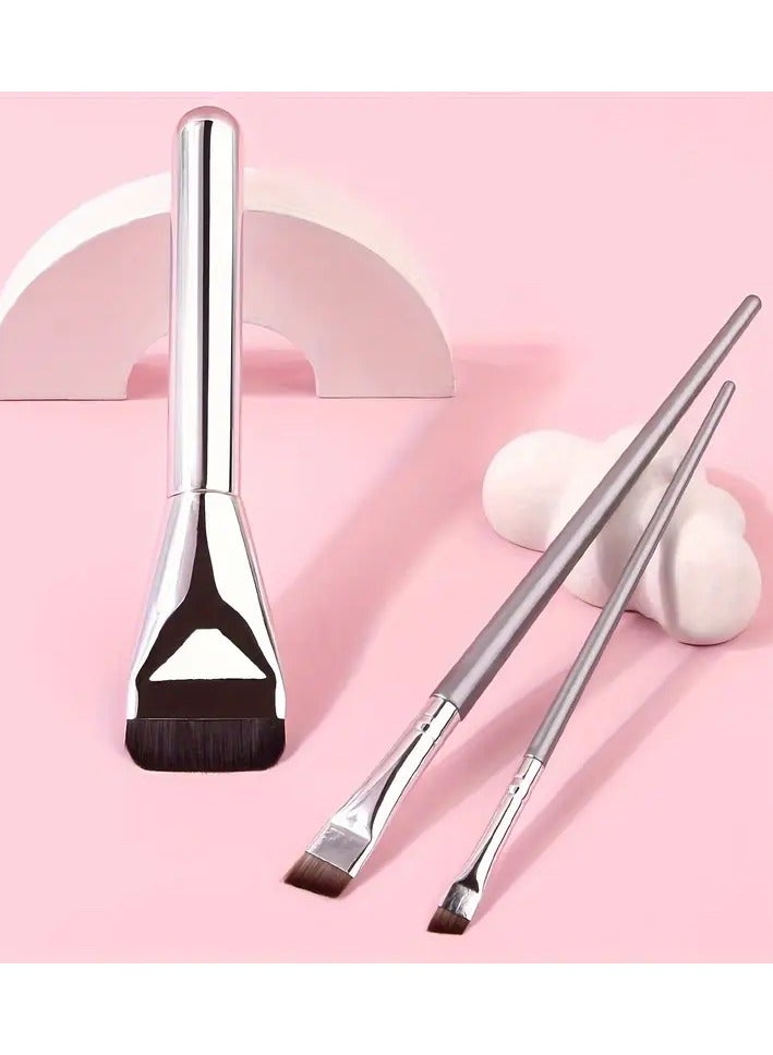 LANGMANNI 3 Piece Make up Brush Set Flat Foundation Brush with Angles Eyeliner Tool Cosmetic Beaurty Tool for Liquid Foundatiom and Facial Masks - Image 5