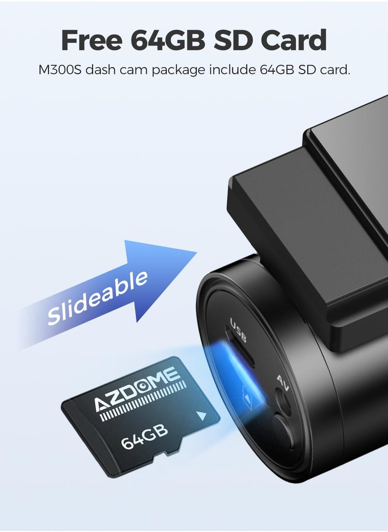 أزدوم - AZDOME كاميرا داش 4K مع بطاقة TF سعة 64 جيجابايت، واي فاي 5.8G، كاميرا داش 170° أمامية وخلفية، GPS، تحكم صوتي، رؤية ليلية WDR، مستشعر G، رصد وقوف السيارات لمدة 24 ساعة، سهل التركيب، دعم حتى 256 جيجابايت - Image 1