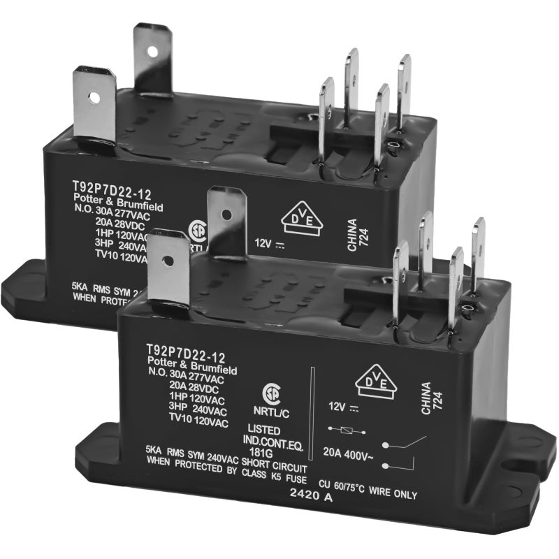 Casalytics T92P7D2212 Power Relay 2Pack 12VDC 30A DPSTNO Panel Mount Relay 613932119 Replacement for HVAC Industrial Controls Appliances - Image 3