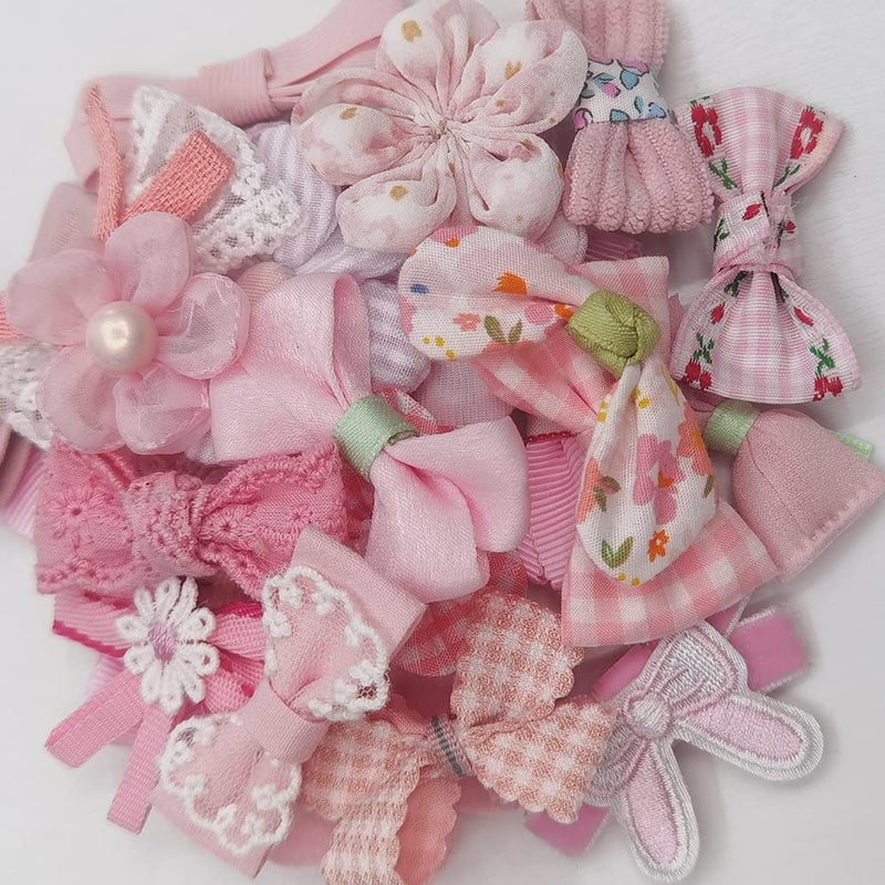Chenkou Craft Mix Bulk Pink Random 20pcs Fabric Ribbon Flowers Bows Craft Wedding Ornament Appliques (Pink) - Image 3