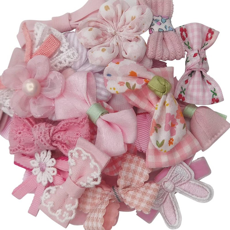 Chenkou Craft Mix Bulk Pink Random 20pcs Fabric Ribbon Flowers Bows Craft Wedding Ornament Appliques (Pink) - Image 1