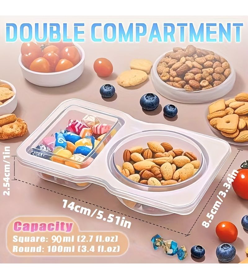 50 Pcs 2 Compartment Snack Containers 190ml Leak Proof Clear Plastic Food Grade - Image 2