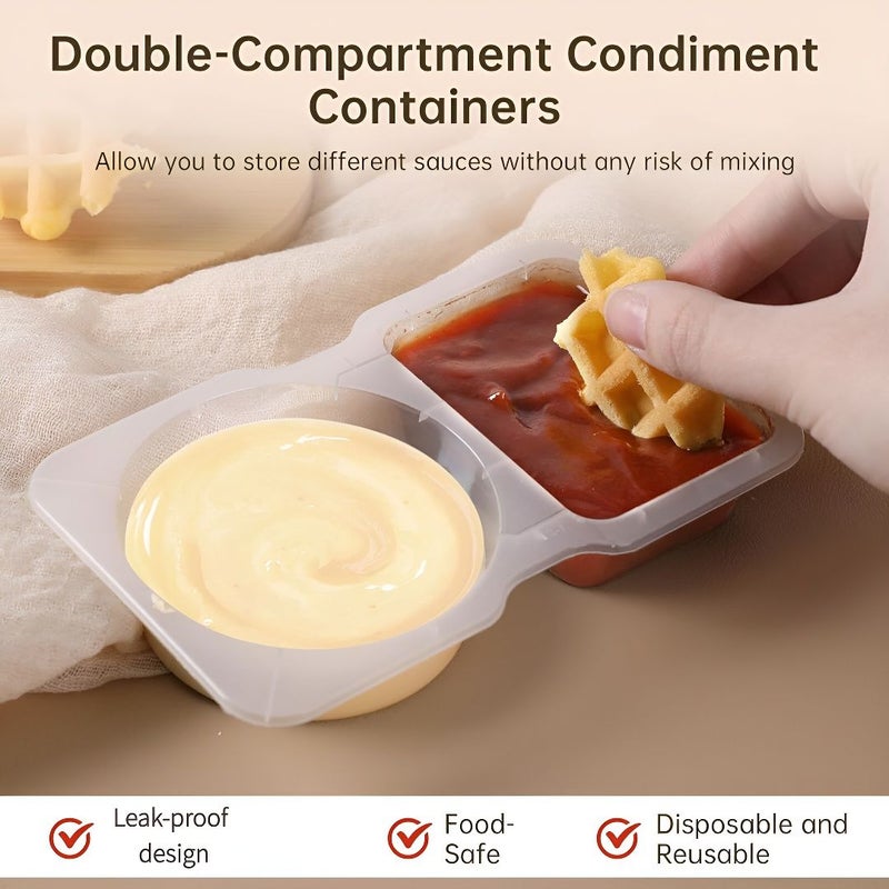 50 Pcs 2 Compartment Snack Containers 190ml Leak Proof Clear Plastic Food Grade - Image 3