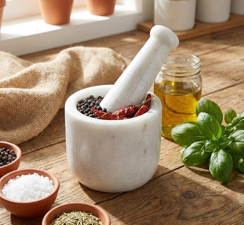 KLEO 4" Diameter Natural Stone Mortar And Pestle Set As Spice Grinder, Medicine Masher - Okhli And Musal - Image 1