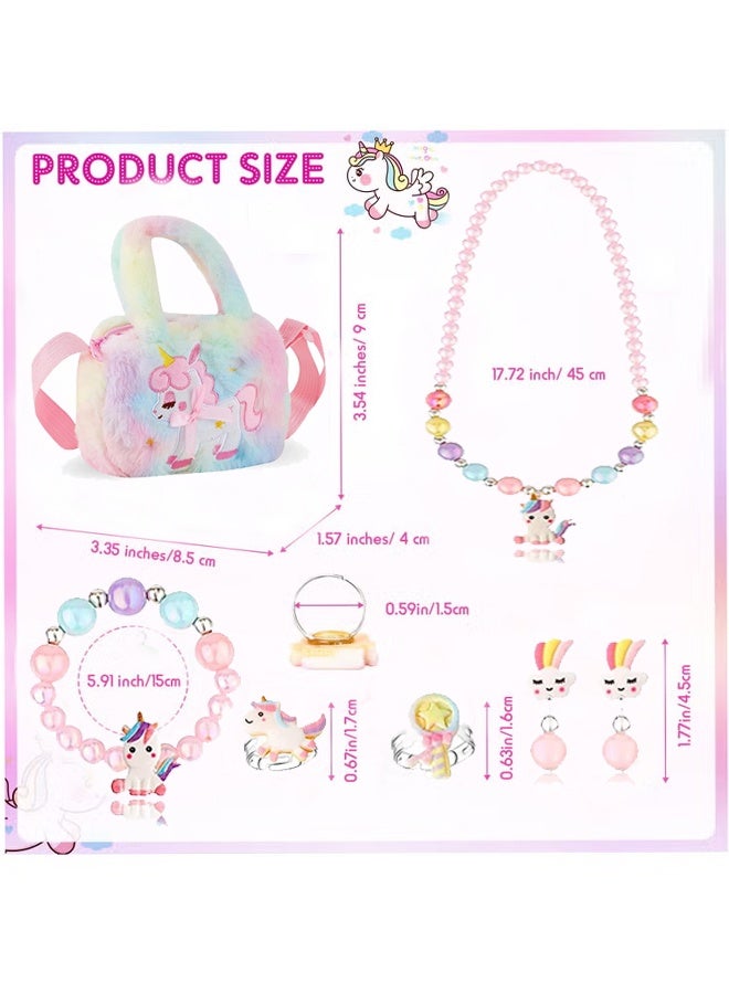 Quantum Unicorn Gift Set, Rainbow Cartoon Unicorn Theme Crossbody Bag, Includes Plush Handbag, Necklace, Bracelet, Earrings & Rings Little Girls Purse - Image 2