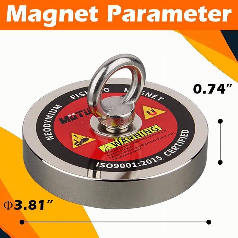 MUTUACTOR Strong Fishing Magnets Kit,1100lb Large Neodymium Rare Earth Magnets Heavy Duty Powerful Magnet Fishing with 65ft Salvage Rope,Gloves,Waterproof Bag for Finding Lost Treasures in Rivers - Image 5