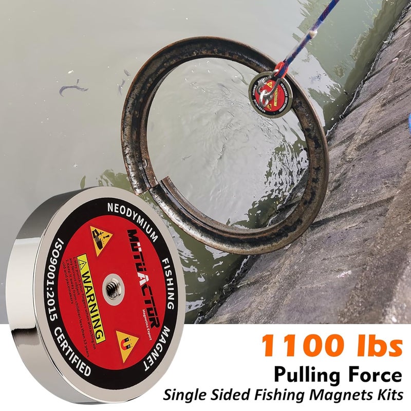 MUTUACTOR Strong Fishing Magnets Kit,1100lb Large Neodymium Rare Earth Magnets Heavy Duty Powerful Magnet Fishing with 65ft Salvage Rope,Gloves,Waterproof Bag for Finding Lost Treasures in Rivers - Image 2