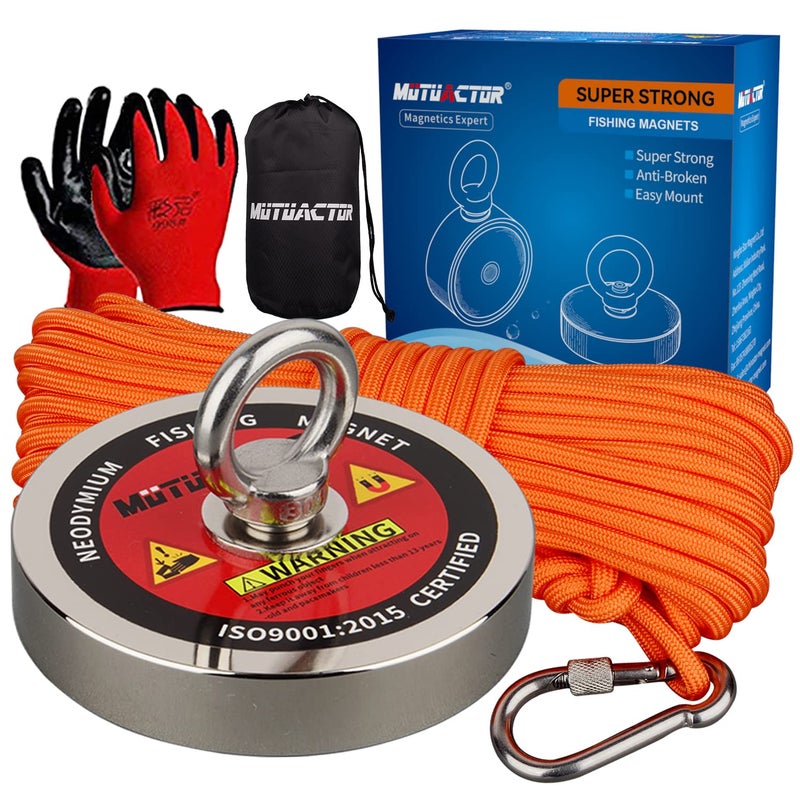 MUTUACTOR Strong Fishing Magnets Kit,1100lb Large Neodymium Rare Earth Magnets Heavy Duty Powerful Magnet Fishing with 65ft Salvage Rope,Gloves,Waterproof Bag for Finding Lost Treasures in Rivers - Image 1